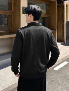 Mirajuku 青少年男孩半拉鍊 Polo 領運動衫，休閒街頭風可愛黑色長袖套頭衫，袋鼠口袋，秋冬季，適合六年級派對 - 黑色 - 查看 2