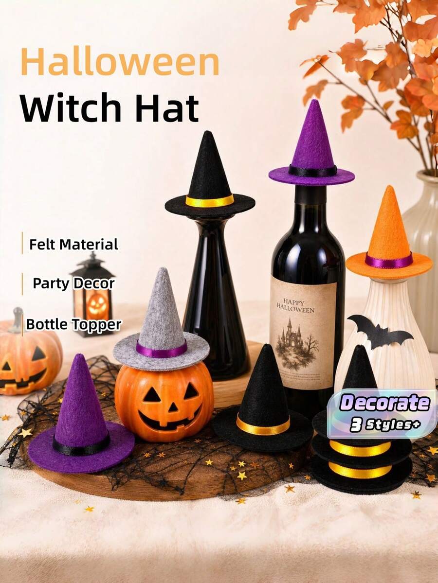 Mini Felt Witch Hat Wizard Cap Wine Bottle Decorations Props For Halloween Holiday Party Cosplay Supplies - View 1
