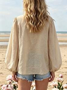 Breezaya Women's Solid Color Single-Breasted Casual Versatile Daily Wear Shirt - Apricot - View 2