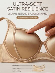 SHAPORA Women's Satin Underwire Bra, Elegant Soft Cup Bra With Cutout Detail, Comfortable Full Coverage Gathered Support Lingerie - Mocha Brown - View 4