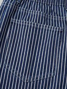 SHEIN MOD Plus Size Casual Striped Wide Leg Jeans - Blue - View 4