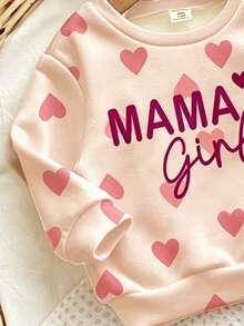 粉色可愛愛心字母 Mama'girl❤ 嬰兒女童休閒舒適軟厚保暖圓領長袖衛衣與內搭褲套裝，適合秋冬日常，舒適季節，時尚嬰兒女童 - 彩色 - 查看 5