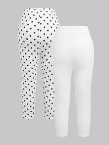Leggings cortos simples y versátiles para uso diario de niñas preadolescentes - Blanco y Negro - Ver 8
