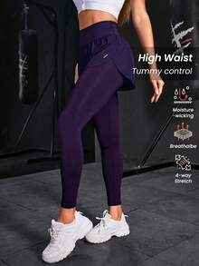 Powerista 女款極簡 2 合 1 修身運動緊身褲 7/8 長度 瑜伽緊身褲 無縫高彈快乾雙層短褲 - Bold Plum - 查看 2