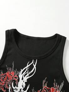 ROMWE MEN Goth 男士字母與蜈蚣印花圓領休閒百搭背心 - 黑色 - 查看 3