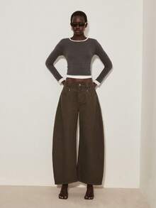 ATUI Studio Women's Loose Casual Curved Leg Jeans With Pockets - Brown - View 6