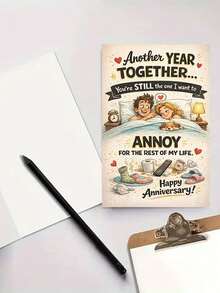 1 Set Funny Couple Anniversary Card - Humorous Anniversary Theme Card With Envelope, Featuring Cozy Bed And Pet Dog Design; Paper Greeting Card, Suitable For Husband, Wife And Partner, Perfect For Wedding, Anniversary And Birthday - One Size Fits All - View 9