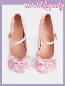 Dola Lovely Scarpe da donna, rosa, Mary Jane, con fiocco e decorazioni in pizzo, scarpe Lolita stile dolce giapponese JK, con tacco spesso e alto. - Rosa Baby - Visualizzare 8