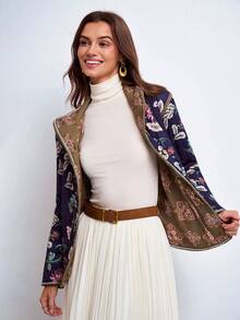 Dayvera Women's Autumn/Winter Casual Floral Print Jacket - Multicolor - View 10