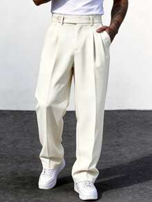 Manfinity Homme Men's Plus Size Loose Casual Fashion Versatile Beige Dress Pants - Beige - View 1