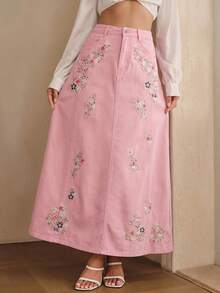 Anewsta 女款新款時尚夏季重工刺繡修身開衩裙 - 粉色 - 查看 7