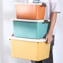 1pc Five Optional Sizes Heavy Duty Plastic Storage Bins With White Lids Side Handles Space Saving Stable Multi Functional Three Color Storage Organizer Box For Clothes Blankets Bedroom Living Room Closet Dorm Household Four Seasons Storage - View 3