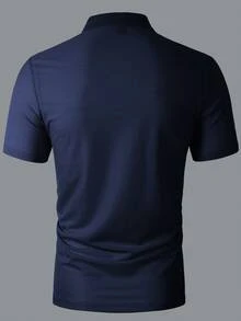 Manfinity Homme 男士休閒百搭純色短袖 Polo 衫 - 寶藍色 - 查看 2