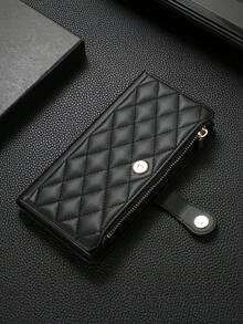 黑色 PU 皮革翻蓋手機殼，適用於 iPhone 13，附拉鍊封口、卡槽與鈔票袋，防震防刮薄型全方位保護皮套，適合日常使用 - 黑色 - 查看 2