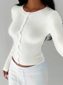 Autumina Women's Solid Color Minimalist Casual Slim Fit Cardigan Sweater, Versatile For Daily Wear - White - View 5