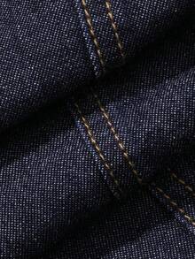 Livesso Jaket Denim Pendek Biru Tua dengan Detail Kancing Saku di Kerah dan Celana Denim Kaki Lebar, Set Pakaian Kerja, Sehari-hari, Brunch, Musim Gugur, Kasual, Streetwear - Dark Wash - View 6