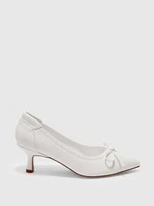 CUCCOO BIZCHIC Off-White 漆皮簡約優雅舒適通勤基本款尖頭全包中跟細高跟鞋 - 糯米白色 - 查看 2