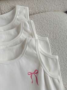 Áo tank top sát nách cổ tròn cho bé gái, bộ 3 cái - trắng - Xem 2