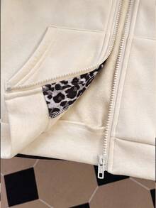 Tween Girls Solid Color Bow Decor Sleeve Fleece Lined Sweatshirt Jacket Back To School Style - Apricot - View 4