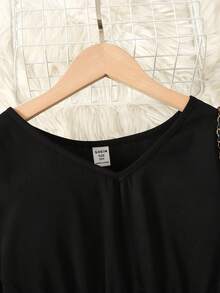 SHEIN 少女花卉印花拼色休閒日常夏季洋裝 - 黑色 - 查看 4