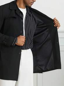 HUEFORM Men's Black Belt With Mid-Length British Style Trench Coat With Lapel, Single-Breasted Business Casual Overcoat,Perfect For A Refined Look. For Men - Black - View 10