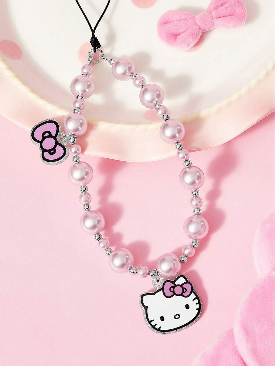 HELLO KITTY AND FRIENDS | SHEIN 時尚可愛卡通狗壓克力手工串珠手機鍊 手機掛繩 手機吊飾 - 彩色 - 查看 1