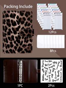 1PC A6 Leopard Print Zipper Planner - PU Leather Budget Binder With Cash Pocket, Expense Tracker Notebook, Travel Organizer, Multi-Functional Ring Notebook For Travel & Office-Coffee Brown - Coffee Brown - View 2