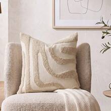 Cirelle 1pc Aesthetic Abstract Tufted Throw Pillow Cover - Cream Wavy Line Textured Cushion Case - Decorative Monochrome Beige Pillowcase Shell For Couch, Sofa Chair & Bed Home Decor (No Insert) - Beige - View 8