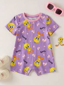 LOONEY TUNES X SHEIN Baju Terusan Bayi Perempuan Motif Kartun - Purple - View 2