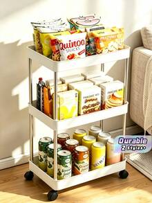 1Pc 3/4-Tier Slim Rolling Storage Cart, Mobile Bathroom Shelf, Multifunctional Gap Organizer, Bathroom Space Saving Storage Rack & Accessories - White - View 1