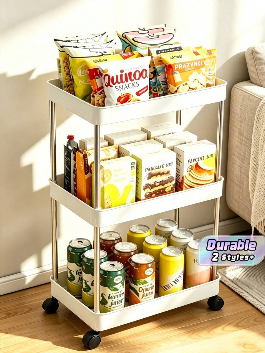 1Pc 3/4-Tier Slim Rolling Storage Cart, Mobile Bathroom Shelf, Multifunctional Gap Organizer, Bathroom Space Saving Storage Rack & Accessories - White - View 1