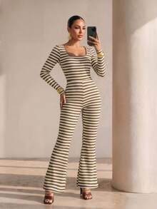 Xyvia Women's Square Neck Long Sleeve Jumpsuit, Slim Fit Design, Spring/Autumn - Multicolor - View 5