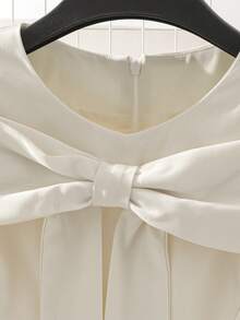 GlowEve Women's Solid Color Elegant Round Neck Bowknot Long Sleeve Dress - White - View 4
