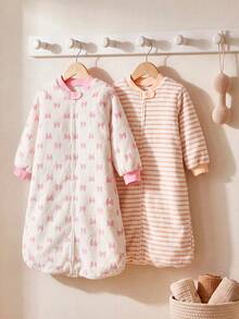 Cozy Pixies 1 Baby Sleeping Bag Soft Thick Pink Striped Bow Cute Pattern Flannel Printed Sleeping Bag, Suitable For Newborn Gifts - Multicolor - View 1