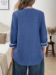 SHEIN LUNE 女款休閒秋冬通勤藍色襯衫 - 藍色 - 查看 2