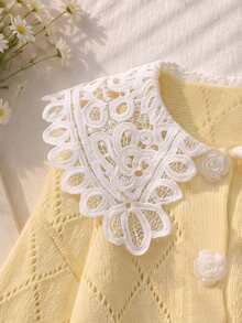 Franclia Women's Lace Patchwork Casual Versatile Daily Wear Cardigan - Yellow - View 3