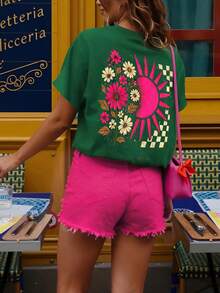 DrmWander Camiseta de manga corta de verano casual con estampado para mujer talla grande - Verde Oscuro - Ver 2