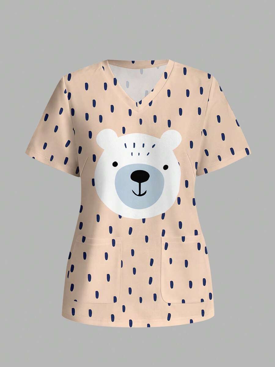 PopScrub Fun Spotted Bear Print Casual Minimalist Scrub Top for Sale ...