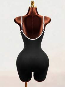 Mistrie Women's Seamless Sports Yoga Tank Top & Shorts Jumpsuit/Color Block Design/Fashionable & Sexy/Comfortable/Versatile - Black - View 2