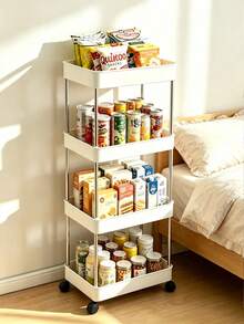 1Pc 3/4-Tier Slim Rolling Storage Cart, Mobile Bathroom Shelf, Multifunctional Gap Organizer, Bathroom Space Saving Storage Rack & Accessories - White - View 2