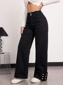 SHEIN Tall Women's Fashion Versatile Straight Leg Denim Jeans Everyday School Black Summer Casual - Black - View 2