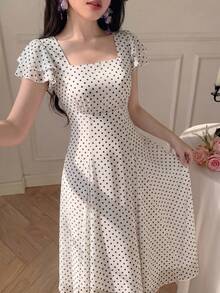 Modelyn 女款設計師方領開衩三角中長洋裝 - 白色 - 查看 5
