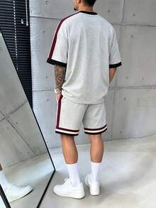 Sport MetroGents 男士字母印花拼色短袖上衣與短褲休閒日常運動套裝 - 彩色 - 查看 2