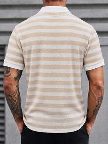 Manfinity Homme Men's Casual Minimalist V-Neck Short Sleeve Polo Shirt, Men's Everyday Versatile Collared Top - Khaki - View 2