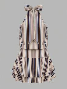 Cévolie Women's Summer Casual Striped Halter Neck Mini Dress - Multicolor - View 2