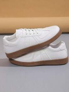 White Women'S Sports Shoes, Thick Platform Unit Shoes, Leather Upper Student Shoes With Anti-Slip And Height Increase - White - View 3