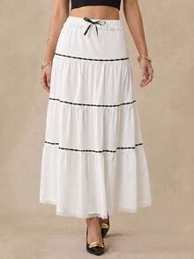 Almamuse Falda elegante y versátil con decoración de lazo para mujer, estilo casual - Blanco - Ver 1