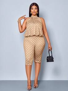SOLERSUN Plus-Size Women's Elegant Jumpsuit, Suitable For Daily Wear, Office Commuting, Leisure Occasions, An - Khaki - View 2
