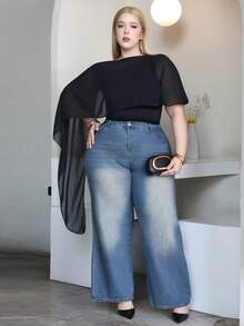 CHERRY TINTT SELECTION Atasan Slim Fit Ukuran Plus Elegan dengan Desain Tali Bahu Asimetris Warna Hitam untuk Musim Panas - Hitam - View 5