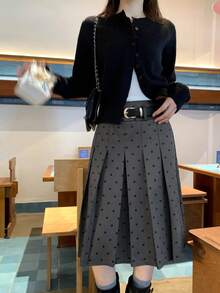 DAZY Women's All-Over Polka Dot Korean Style Spring/Summer Versatile Skirt - Black - View 4